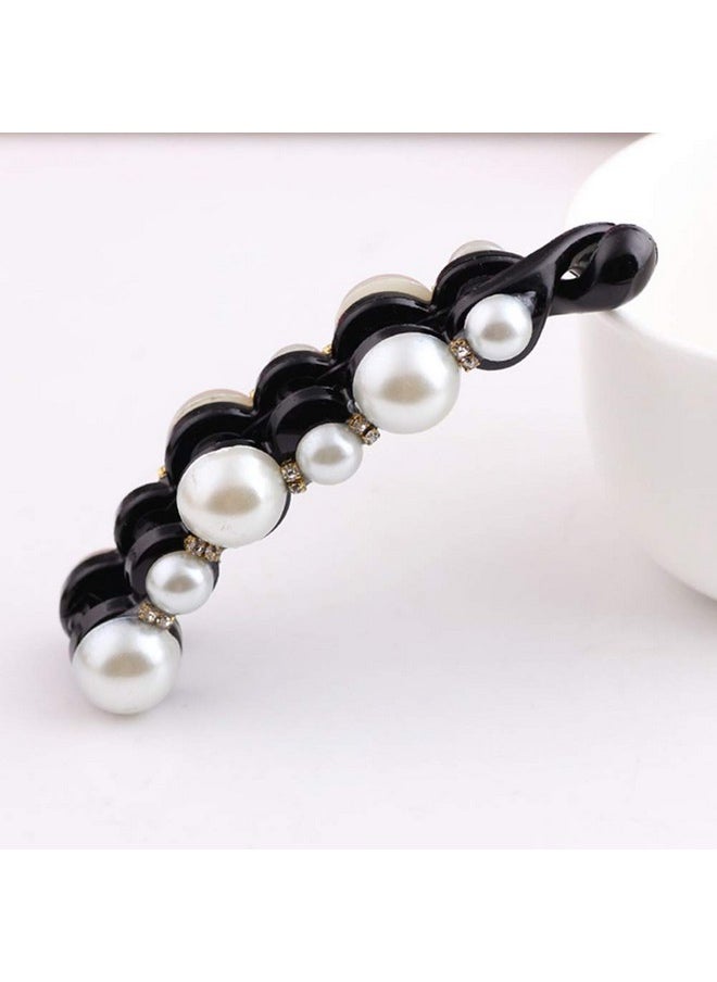 Ruihfas - Fashion 2 Pcs Artificial Pearls Rhinestone Banana Clips Ponytail Holders Hair Clips - Image 1