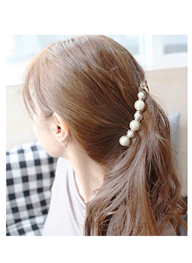 Ruihfas - Fashion 2 Pcs Artificial Pearls Rhinestone Banana Clips Ponytail Holders Hair Clips - Image 1