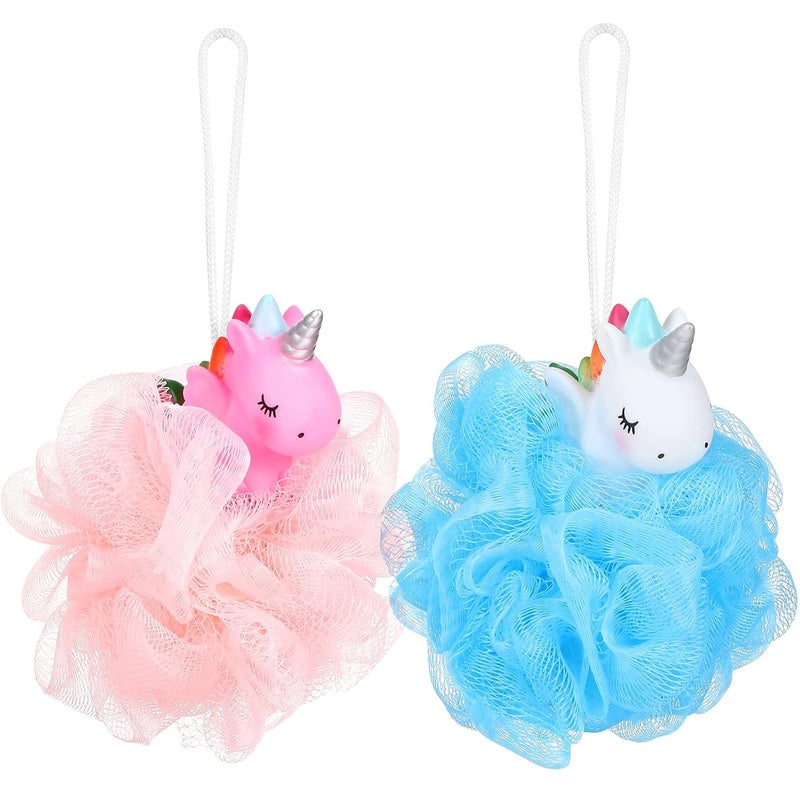 Lurrose 2pcs Unicorn Shower Loofah Exfoliating Mesh Shower Ball Pouf Bath Sponge Body Cleaner Deep Cleaning Loofah Bath Sponge