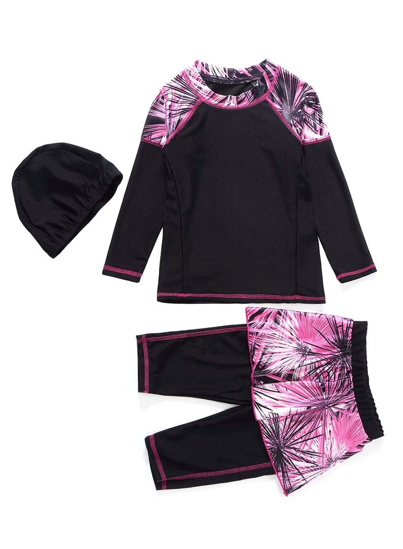 Hanyimidoo 3-Piece Swimsuit Set Black Pink Comfortable Fit Stylish Design Beachwear Swimwear for Women Daily Use Summer Vacation - Image 1