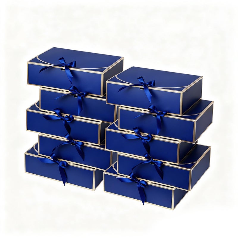 WLUSEAXI 10 عبوات من علب الهدايا الزرقاء مقاس 10.6x7.8x3.1 بوصة صندوق اقتراح وصيفة العروس مع شرائط علب هدايا مع أغطية للهدايا في عيد الأم وحفلات الزفاف وحفلات أعياد الميلاد - Image 1