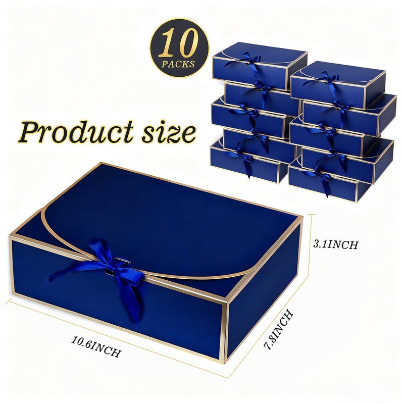 WLUSEAXI 10 عبوات من علب الهدايا الزرقاء مقاس 10.6x7.8x3.1 بوصة صندوق اقتراح وصيفة العروس مع شرائط علب هدايا مع أغطية للهدايا في عيد الأم وحفلات الزفاف وحفلات أعياد الميلاد - Image 3