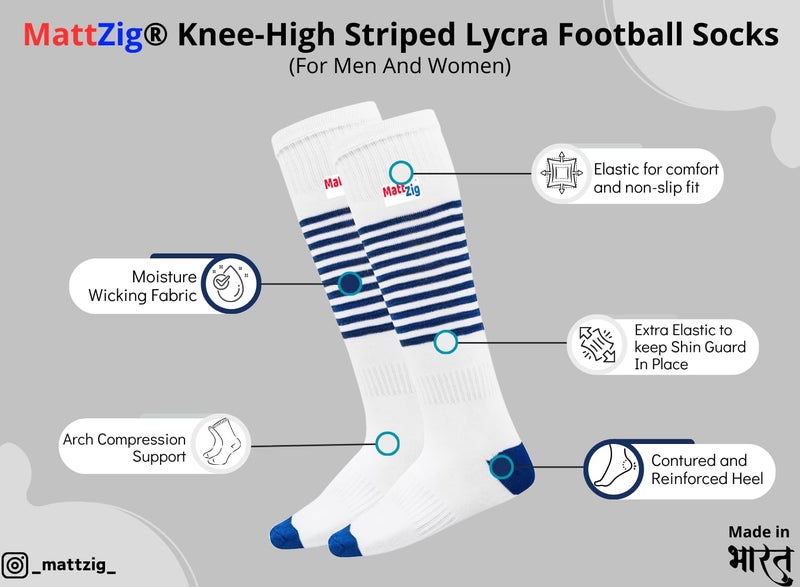 MATTZIG ® Club Football Kit (One Pair of Striped Lycra Socks + One Pair of Shin Guard + One Pair of Cotton Arm Sleeves + One Kit Bag) (White/Blue) - Image 2