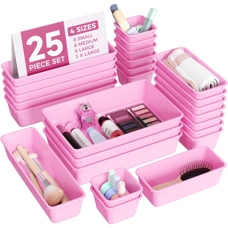 BiuLeon 25 PCS Plastic Drawer Organizers Set 4Sizes Vanity and Makeup Organizer Desk and bathroom Drawer Organizer Trays Organizers and Storage for Makeup Jewelry Gadgets UtensilsLight Purple - Image 2