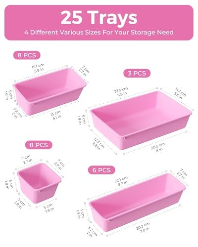 BiuLeon 25 PCS Plastic Drawer Organizers Set 4Sizes Vanity and Makeup Organizer Desk and bathroom Drawer Organizer Trays Organizers and Storage for Makeup Jewelry Gadgets UtensilsLight Purple - Image 3