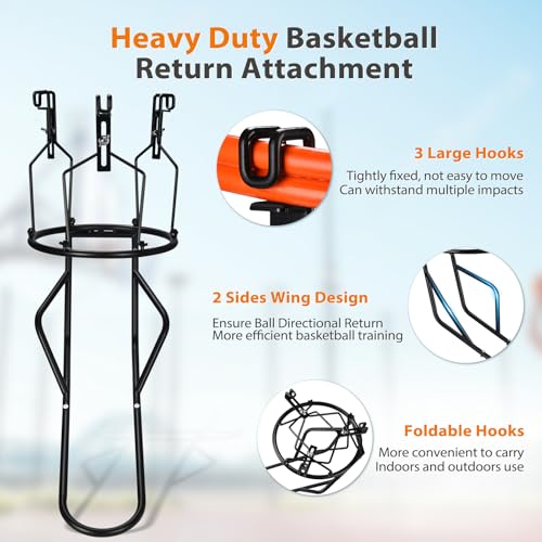 GADFISH Basketball Return Attachment, Heavy Duty Basketball Rebounder with 3 Stable Large Hooks, Durable Basketball Accessories for 18" Rim Basketball Training, Black - Image 3
