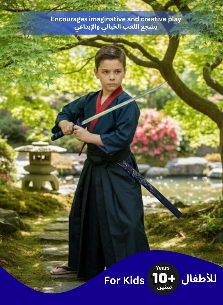 بريميم مجموعة سيوف كاتانا خشبية للأطفال بتصميم محارب ساموراي صغير - سيف تدريب خشبي بمقبض برتقالي وغمد للعب أدوار النينجا والساموراي، زي فنون قتالية للأطفال - Image 2