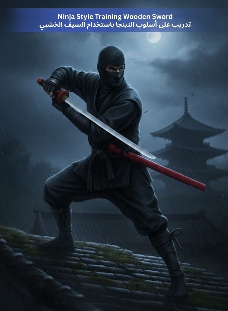 بريميم مجموعة سيوف كاتانا خشبية للأطفال بتصميم محارب ساموراي صغير - سيف تدريب خشبي بمقبض برتقالي وغمد للعب أدوار النينجا والساموراي، زي فنون قتالية للأطفال - Image 5