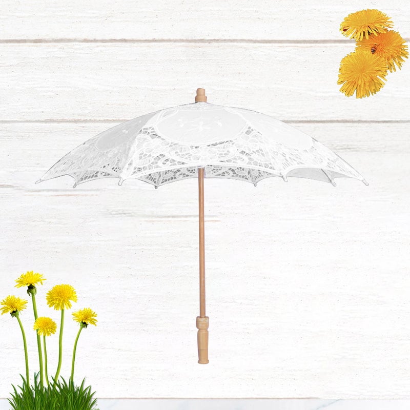 Wedding Bride Lace Umbrella White Handle Umbrella Beautiful Photo Props Wedding Decorative Umbrella (White Length 43 Diameter 45cm) - Image 5