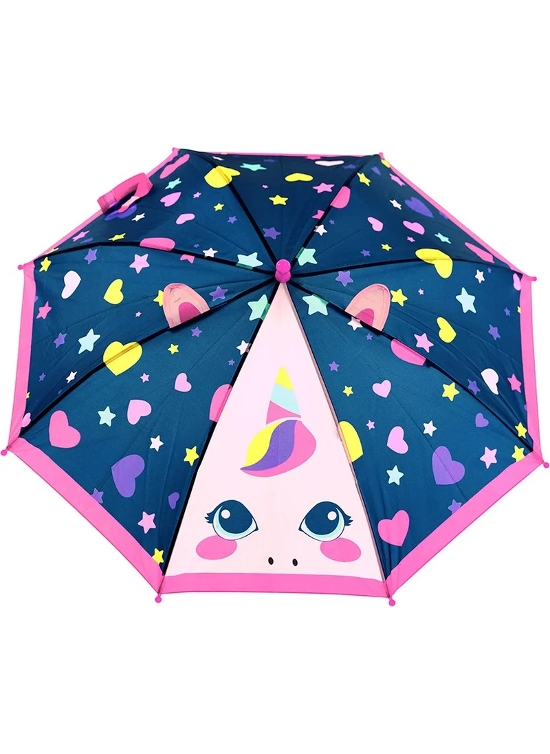 دينوكيدس Heart Unicorn Girl Navy Blue Umbrella