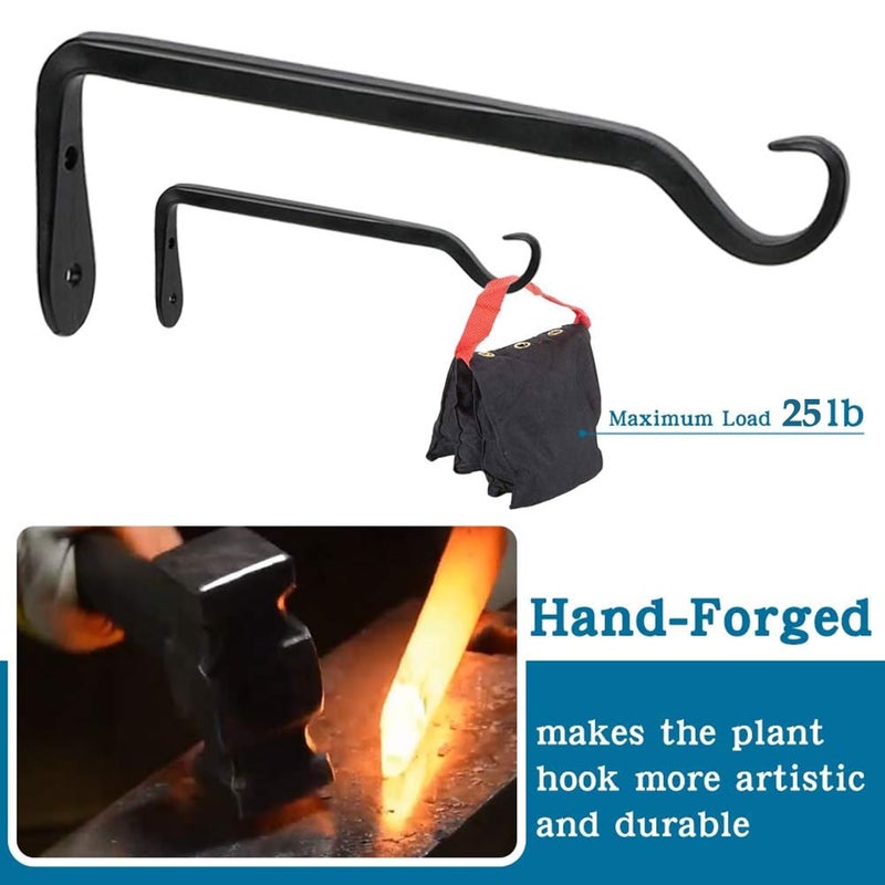 Worth Garden 6-Pack 7" Plant Hanger Bracket - Forged Wrought Iron Powder-Coated Heavy Duty Wall Hook - Black Hanging Hooks - Durable and Stable for Bird Feeders, Planters Indoor & Outdoor - Image 3