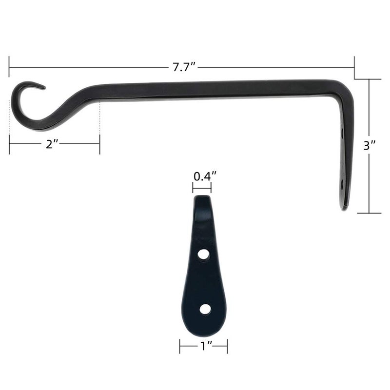 Worth Garden 6-Pack 7" Plant Hanger Bracket - Forged Wrought Iron Powder-Coated Heavy Duty Wall Hook - Black Hanging Hooks - Durable and Stable for Bird Feeders, Planters Indoor & Outdoor - Image 2
