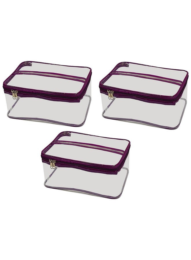 LUCES® Makeup Storage Zipper Pouch Cosmetic Utility Toiletry Wardrobe Organizer Jewellery Pouch Box Travel Vanity Artist Storage Bag for Woman Pack of 3 - Image 1