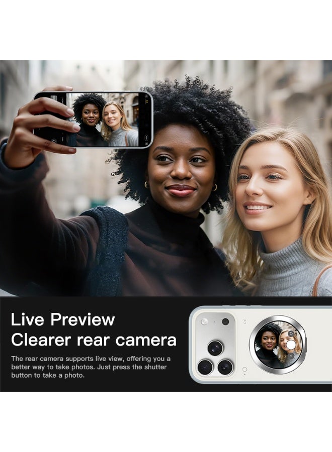 حافظة هاتف ذكية متوافقة مع iPhone 17 Pro مع شاشة لمس 1.52 بوصة وBluetooth 5.0 ومعاينة مباشرة للكاميرا وإشعارات ذكية ومسجل صوت وألعاب صغيرة وحامل حلقي قابل للطي، حافظة هاتف خفيفة للحماية والاستخدام اليومي - Image 3