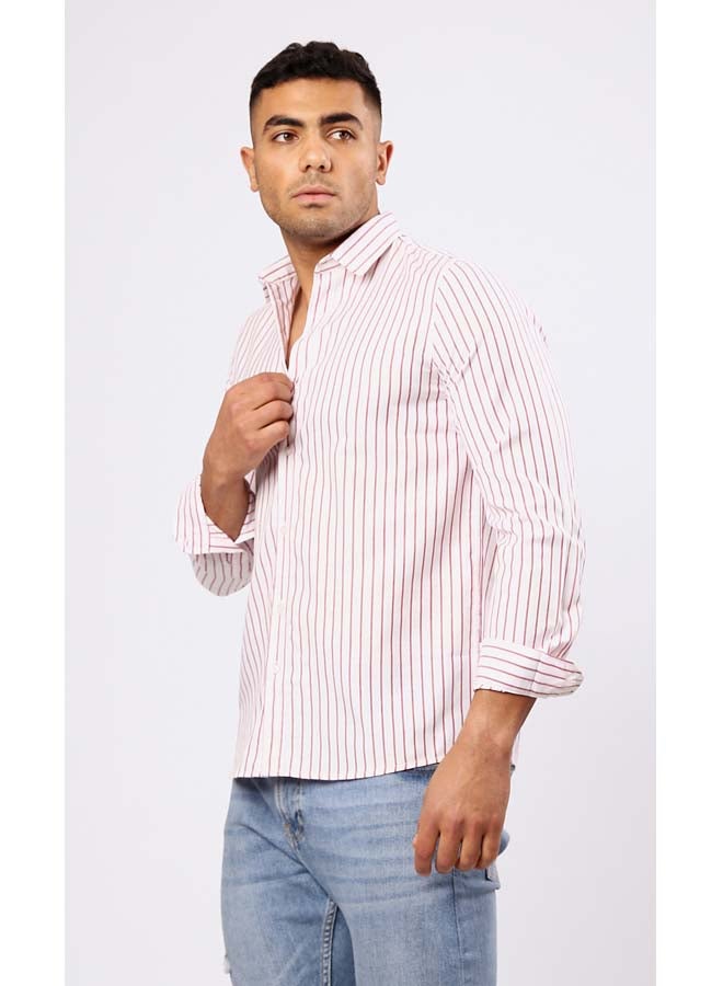 RAVIN Red & White Long Sleeves Elegant Striped Shirt  - Image 2