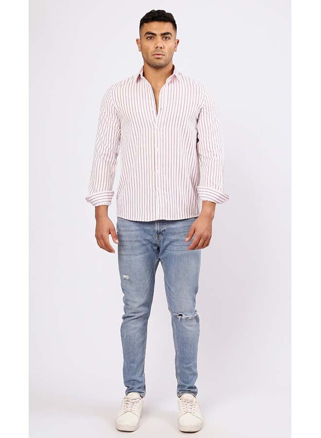 RAVIN Red & White Long Sleeves Elegant Striped Shirt  - Image 5