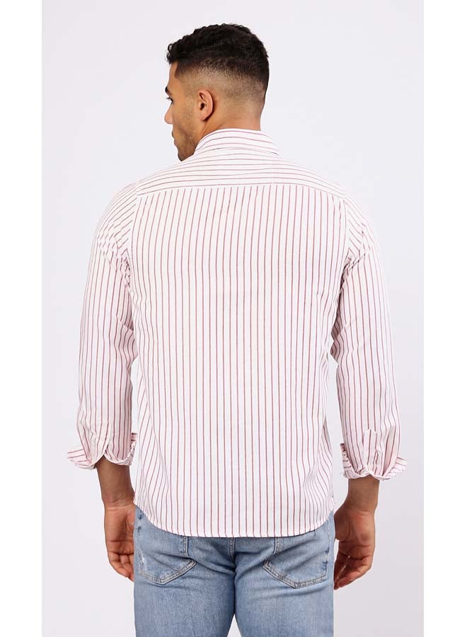 RAVIN Red & White Long Sleeves Elegant Striped Shirt  - Image 3