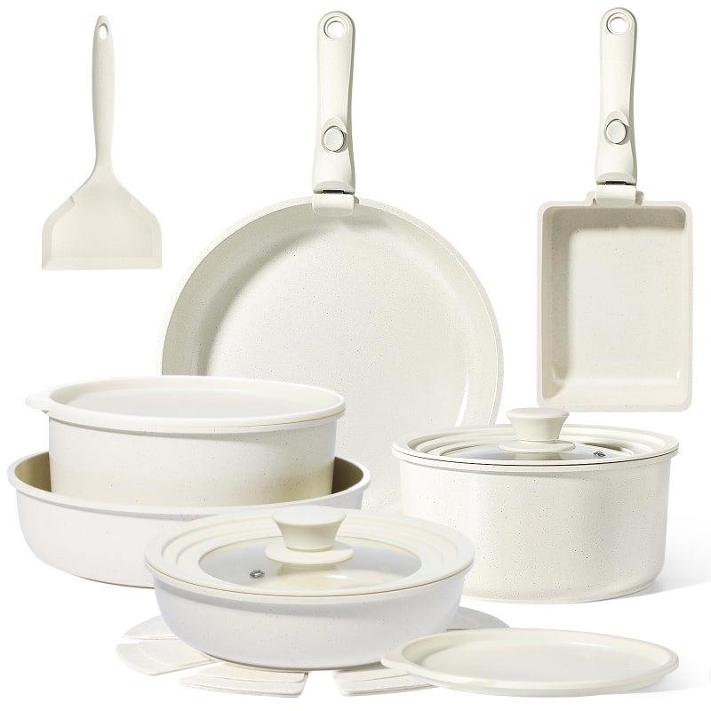 GiPP Ceramic Pots and Pans Set Non Stick, Nonstick Detachable Handle Cookware Sets, Healthy Non Toxic PFAS PFOA & PTFE Free, Dishwasher ï¼†Oven Safe, Induction Kitchen Pot and Pan - Image 1