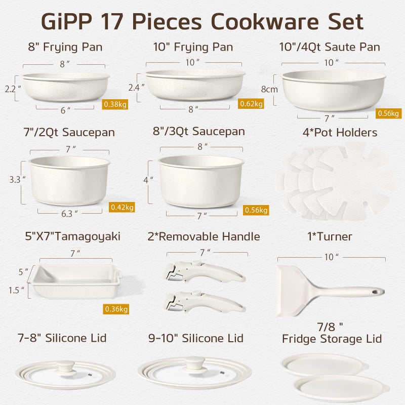 GiPP Ceramic Pots and Pans Set Non Stick, Nonstick Detachable Handle Cookware Sets, Healthy Non Toxic PFAS PFOA & PTFE Free, Dishwasher ï¼†Oven Safe, Induction Kitchen Pot and Pan - Image 3