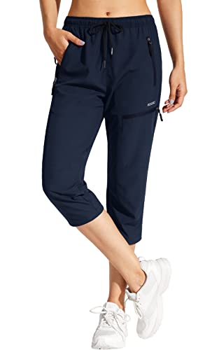 MOCOLY Women's Hiking Capris Pants Outdoor Lightweight Quick Dry Water Resistant UPF 50 Cargo Pants with Zipper Pockets Navy Blue M - Image 1