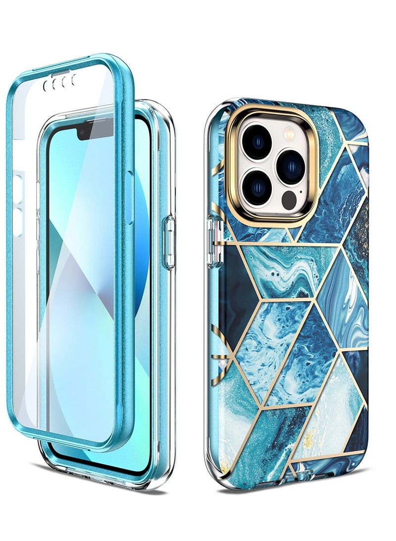 O Ozone Case for iPhone 14 Pro MaxSlim Full-Body Smooth Gloss Finish Marble Shockproof Bumper Stylish Phone Cases Cover for Men Women-Blue - Image 1