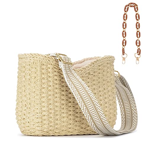 Herald Small Summer Crossbody Bags for Women, Beach Handmade Straw Woven Pocketbooks Handbag Shoulder Purse (Beige) - Image 1