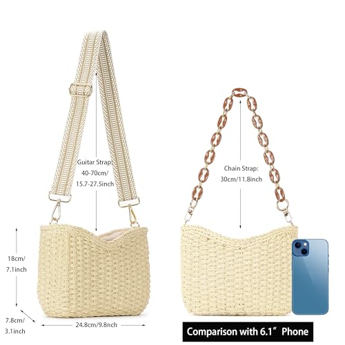 Herald Small Summer Crossbody Bags for Women, Beach Handmade Straw Woven Pocketbooks Handbag Shoulder Purse (Beige) - Image 3