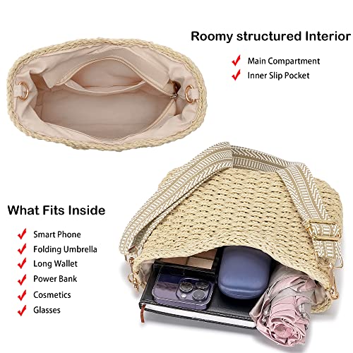 Herald Small Summer Crossbody Bags for Women, Beach Handmade Straw Woven Pocketbooks Handbag Shoulder Purse (Beige) - Image 5