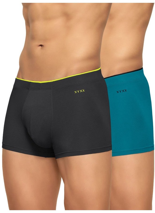 XYXX XYXX Men's Modal Classic Stretch Solid Trunks (Pack of 2) (XYTRNK_R1_2_Teal Blue+Coral Grey_S)  - Image 1