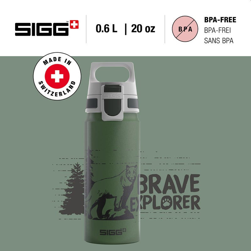 SIGG - Aluminium Kids Water Bottle - WMB ONE Mountain Lion - Suitable For Carbonated Beverages - Leakproof - Lightweight - BPA Free - Climate Neutral Certified - Dark Green - 20 Oz - Image 2