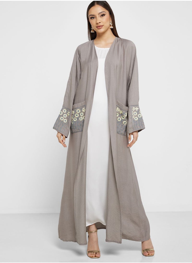 hayas closet - Embroidered Pocket Detail Abaya - Image 1
