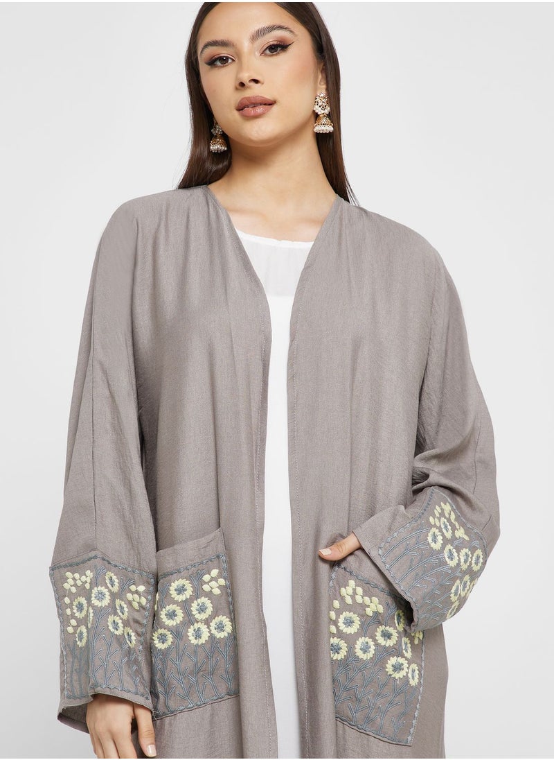 hayas closet - Embroidered Pocket Detail Abaya - Image 1