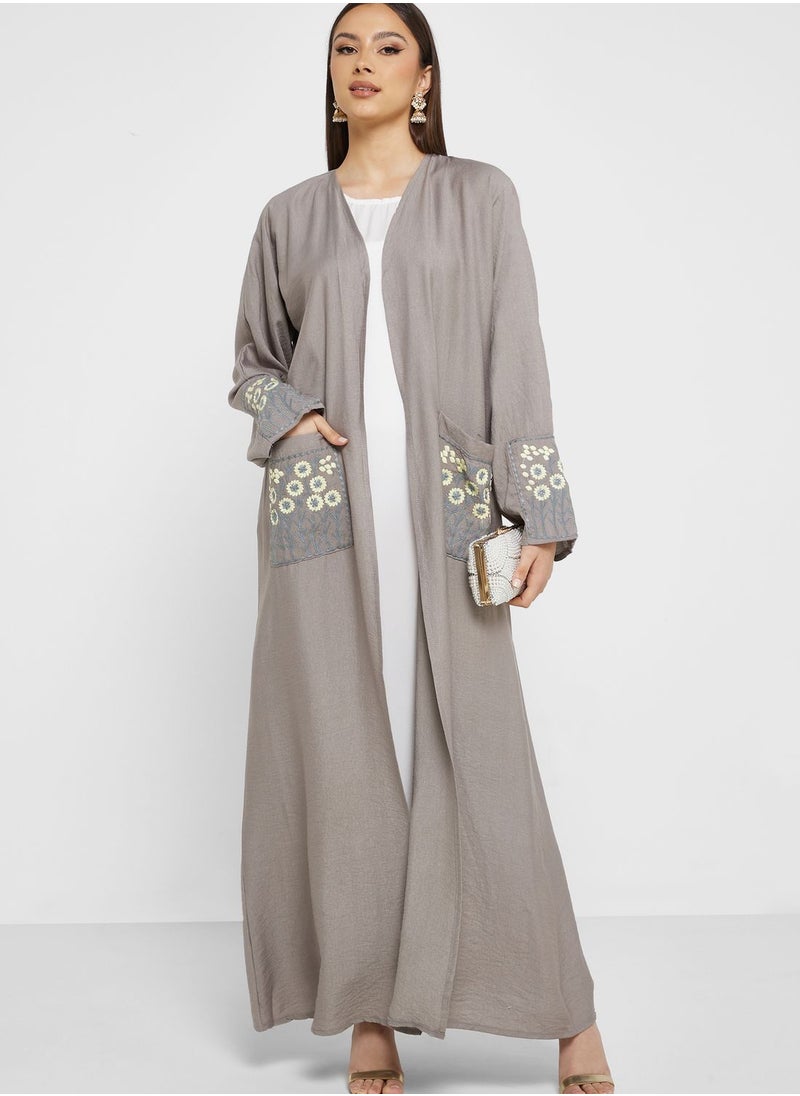 hayas closet - Embroidered Pocket Detail Abaya - Image 1