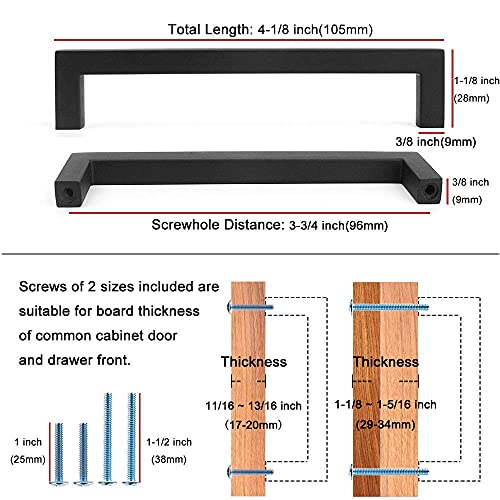 KOOFIZO Solid Square Bar Cabinet Handle - Brushed Nickel Furniture Pull, 3.8 Inch/96mm Screwhole Distance, 10-Pack for Kitchen Cupboard Door, Bedroom Dresser Drawer, Bathroom Wardrobe Hardware - Image 2