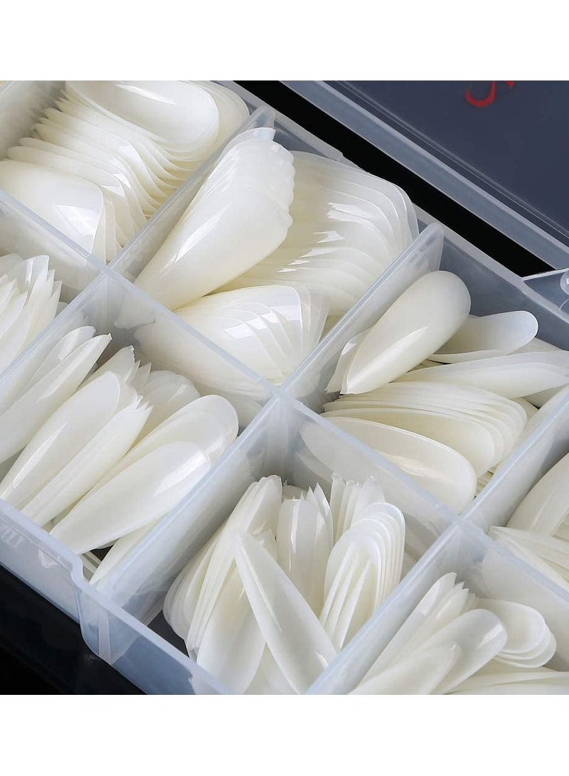 LA PERLA TECH  أظافر صناعية طويلة حادة ذات مخالب طبيعية وتغطية كاملة - 500 قطعة - 10 أحجام (طبيعية) - Image 1