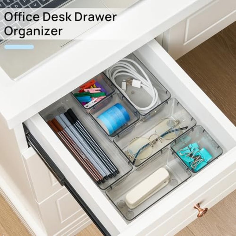 25 PCS Office Desk Drawer Organizers Set, 4-Size Versatile Plastic Drawer Organizer Trays, Storage Bins for Desk Accessories Office Organizers and Storage, Bathroom, Makeup, Vanity - Image 3