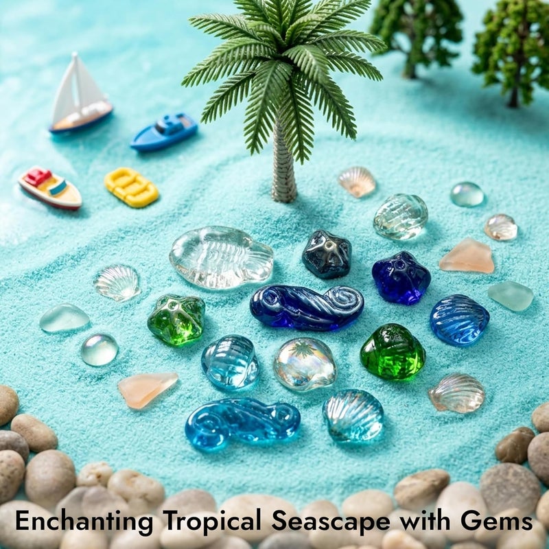 ARSUK Flat Glass Marbles Decorative Pebbles Mosaic Beads Gems Vase Fillers Floral Stones Aquarium Decor - Image 4