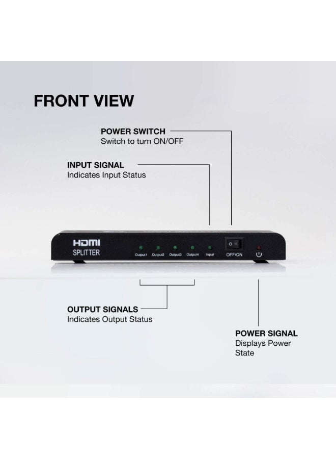 Chabeia 1x4 HDMI Splitter | Ultra HD 4K/2K | 1 Input - 4 outputs | Full HD/3D | 1080P | HDMI 1.4 | HDTV | PS4 / PS3 | XboxOne / 360 | DVD | Blu-ray | DTS Digital | Dolby Digital-(TD-430H-01) - Image 3