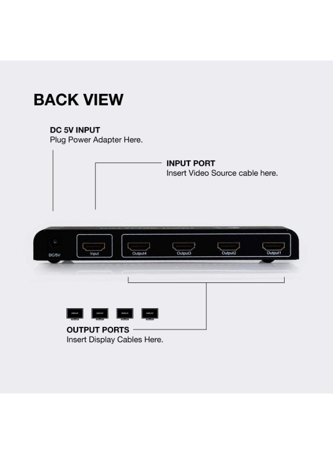 Chabeia 1x4 HDMI Splitter | Ultra HD 4K/2K | 1 Input - 4 outputs | Full HD/3D | 1080P | HDMI 1.4 | HDTV | PS4 / PS3 | XboxOne / 360 | DVD | Blu-ray | DTS Digital | Dolby Digital-(TD-430H-01) - Image 4