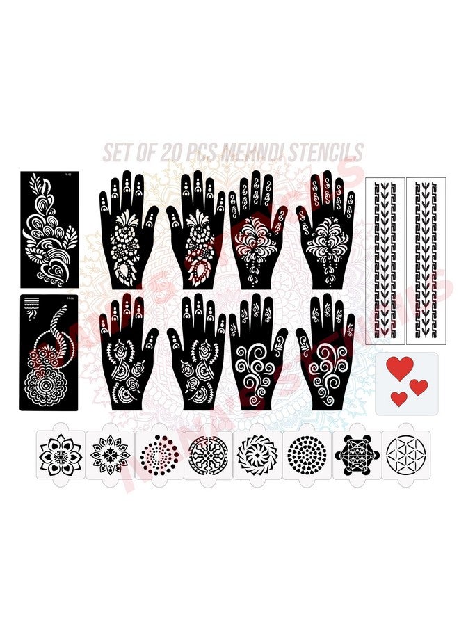 ivana's Set Of 20 Pcs Combo Pack, Reusable Stencil Henna Latest Mehandi Design Stencils For Girls, Women, Kids & Teen, D-2079 - Image 1