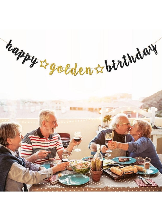 INNORU Happy Golden Birthday Banner - Party Decor - Kids & Adults Party Decorations, Glitter Bunting - Image 3