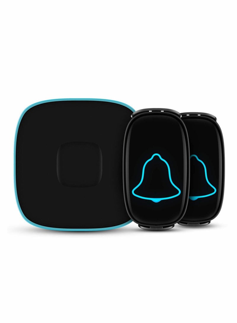 Wireless Doorbell, Waterproof Door Bell with 38 Melodies and Led Flash,1000-Foot Range, 4 Level Volume, 2 Remote ons  1 Receiver (Black) - Image 1