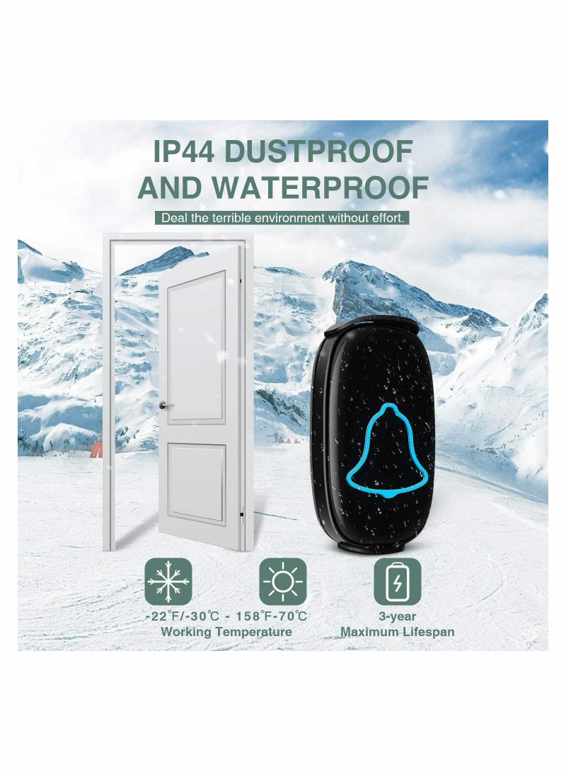 Wireless Doorbell, Waterproof Door Bell with 38 Melodies and Led Flash,1000-Foot Range, 4 Level Volume, 2 Remote ons  1 Receiver (Black) - Image 5