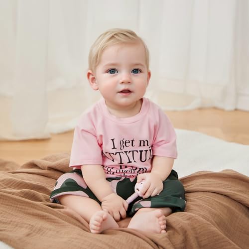 Fernvia ملابس بنات toddlers Fernvia 1T 2T 3T 4T 5T ملابس صيفية للأطفال تي شيرت قصير الأكمام وسراويل تمويه (ب-وردي، 4-5 سنوات) - Image 2