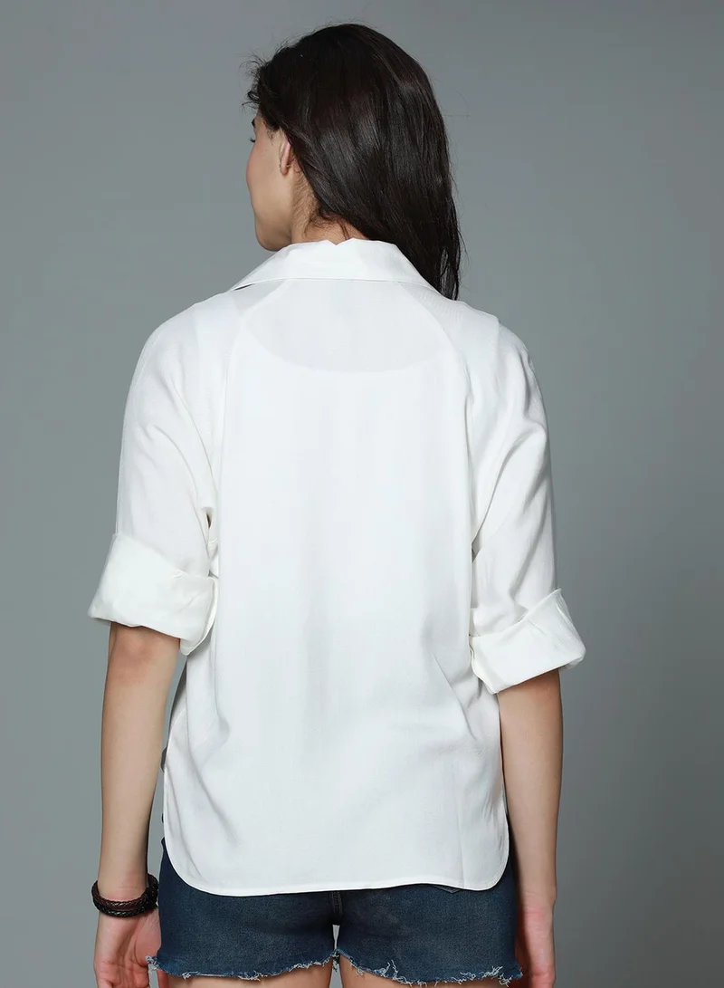 هاي ستار Boxy Casual Shirt for Women - Off White Rayon