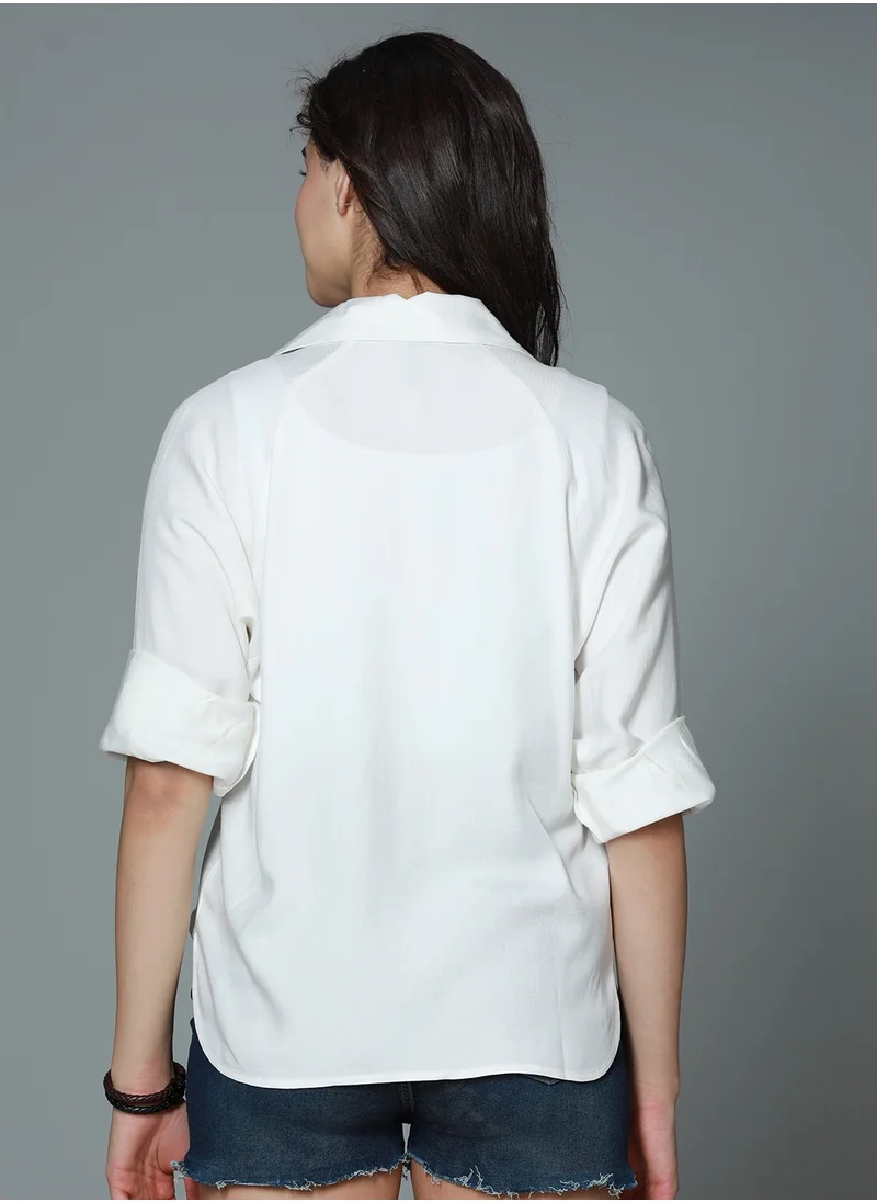 هاي ستار Boxy Casual Shirt for Women - Off White Rayon