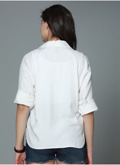 HIGH STAR Boxy Casual Shirt for Women - Off White Rayon  - Image 2