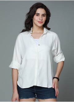 HIGH STAR Boxy Casual Shirt for Women - Off White Rayon  - Image 1
