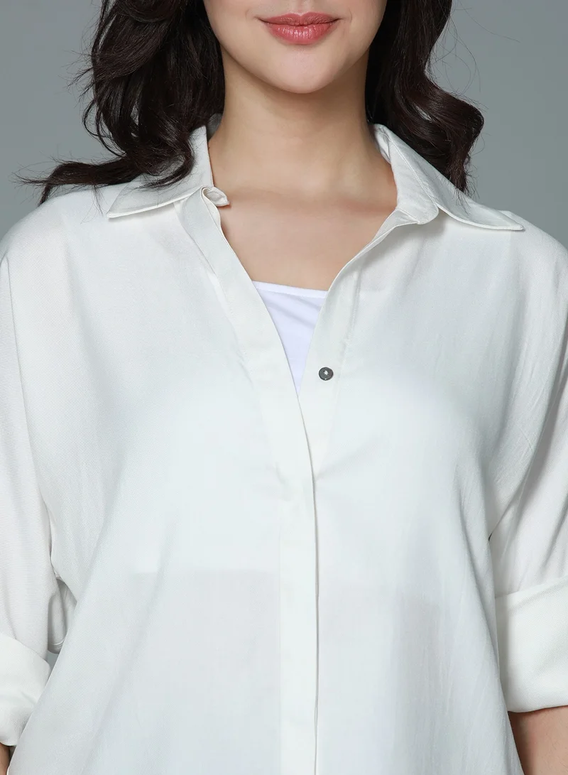 هاي ستار Boxy Casual Shirt for Women - Off White Rayon