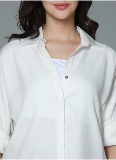 HIGH STAR Boxy Casual Shirt for Women - Off White Rayon  - Image 5